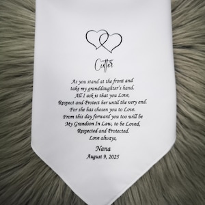 To Grandson-In-Law on his wedding day Handkerchief, Personalized Gift from Bride&#39;s Grandmother, Nana, Nan, grandma, Nanny,  HY1472