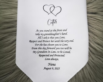 To Grandson-In-Law on his wedding day Handkerchief, Personalized Gift from Bride's Grandmother, Nana, Nan, grandma, Nanny,  HY1472