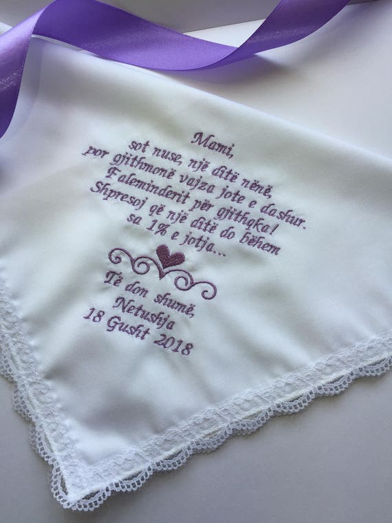 Fazzoletto Sposa Personalizzato - Regalo Mamma Con Pizzo E Data Matrimonio Ricordo Matrimonio Personalizzato