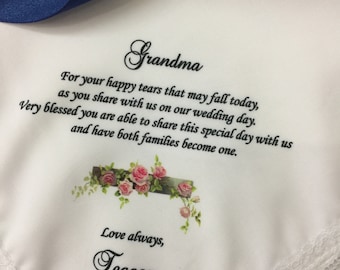 Grandma Handkerchief from Granddaughter -Wedding gift from bride, CUSTOMIZED Handkerchief-Bride Gift to Granny-1249