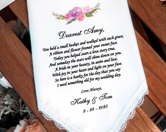 Custom Printed Flower Girl Handkerchief, Gift from Bride and Groom, Flower girl something old, Personalized Wedding Gift, Pink floral,HY1468