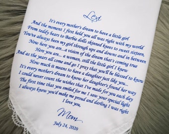 For Her Bridal Shower Gift from Mom-Bride Handkerchief From Mom-Personalized daughter Handkerchief From Mother Of The BrideHY1198