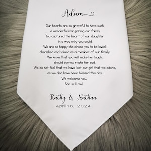 Son In Law Handkerchief,Gift ideas for future son-in law on his wedding day,Gift for Groom,Welcomes him acceptance into his new family.1337