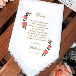 Personalized Wedding Handkerchief for Mom | Gift from Bride | Custom Printed Hankie | Free Gift Envelope & Greeting Card, HY1113