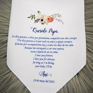 Querido papá Pañuelo Boda en español Regalo de Hija, Sin costo adicional por personalizar el mensaje, Gris naranja, motivo floral, 1327