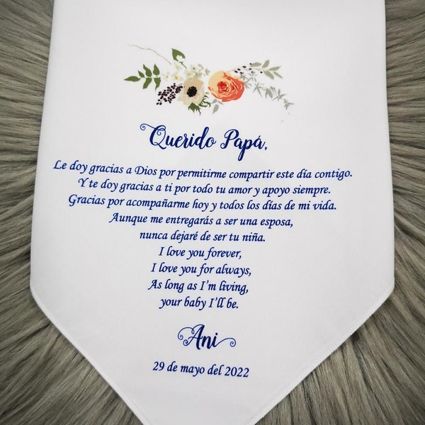 Querido papá Pañuelo Boda en Español regalo de Hija, Sin coste adicional por personalizar el mensaje, Naranja gris, motivo floral, 1327