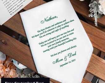 Groom wedding handkerchief gift from parents, Fully Free Customizable, Free Gift Envelope, Green, Printed Handkerchief, HY1443