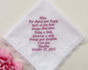 Mother hankerchiefs wedding, hankies for weddings, handkerchiefs for mother of bride, hanky for mother, Embroidered hankerchiefs, 1124