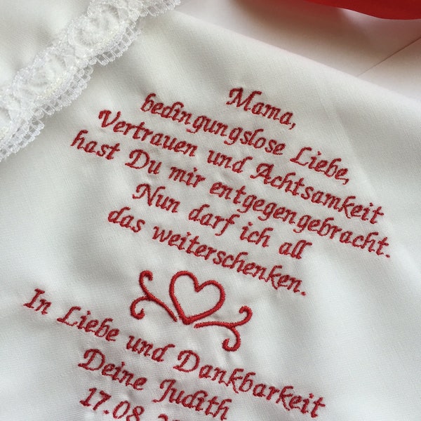 Germany Handkerchief, gift from daughter,Mother of the bride gift,Wedding gift for parents -Customized Embroidered hanky for mama- 1367