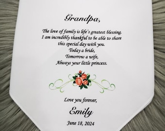 Grandpa gift from Granddaughter, Personalized Wedding Handkerchief, Grandfather Gift, Grandparents wedding hanky, 1038