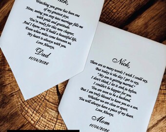 Set of 2 Parents To Son Handkerchief, Wedding Day Gift