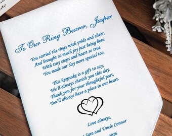 Ring Bearer Wedding Handkerchief – Gift from Bride and Groom – Keepsake for Little Boy – Wedding Day Thank You Gift, 1471