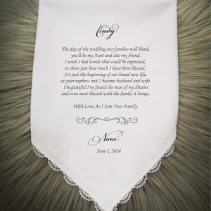 Personalized Aunt of the groom handkerchief from Bride-Wedding Gifts for Auntie Of Groom-With Love As I Join Your Family.HY1154