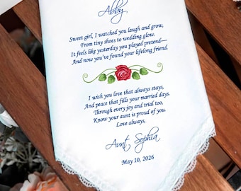 Bride Gift, To My Sweet Niece on Your Wedding Day Handkerchief,Personalized Wedding Gift from Aunt to Bride,Wedding Gift Handkerchief,HY1467