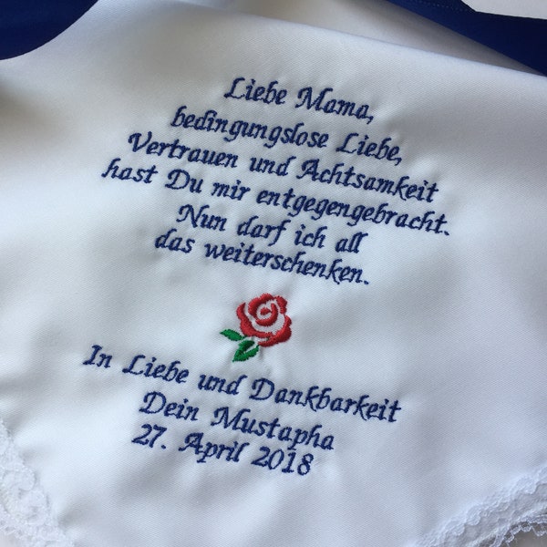 German Version Liebe Mama Wedding Handkerchief -Mother Of Groom gift from Son -Mutter des Bräutigams-Customized  Embroidered hanky, 1384