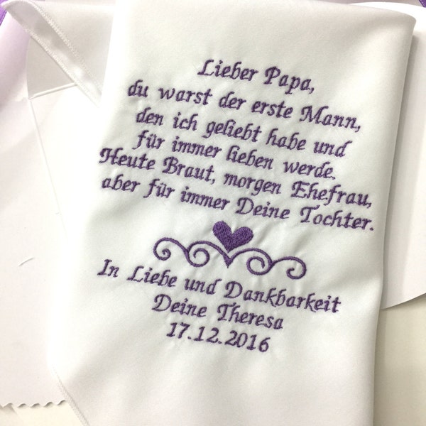 German Version Papa Wedding Handkerchief -Father Of Bride-Vater der Braut Hochzeit Taschentuch- Embroidered-Free Gift Box/1339