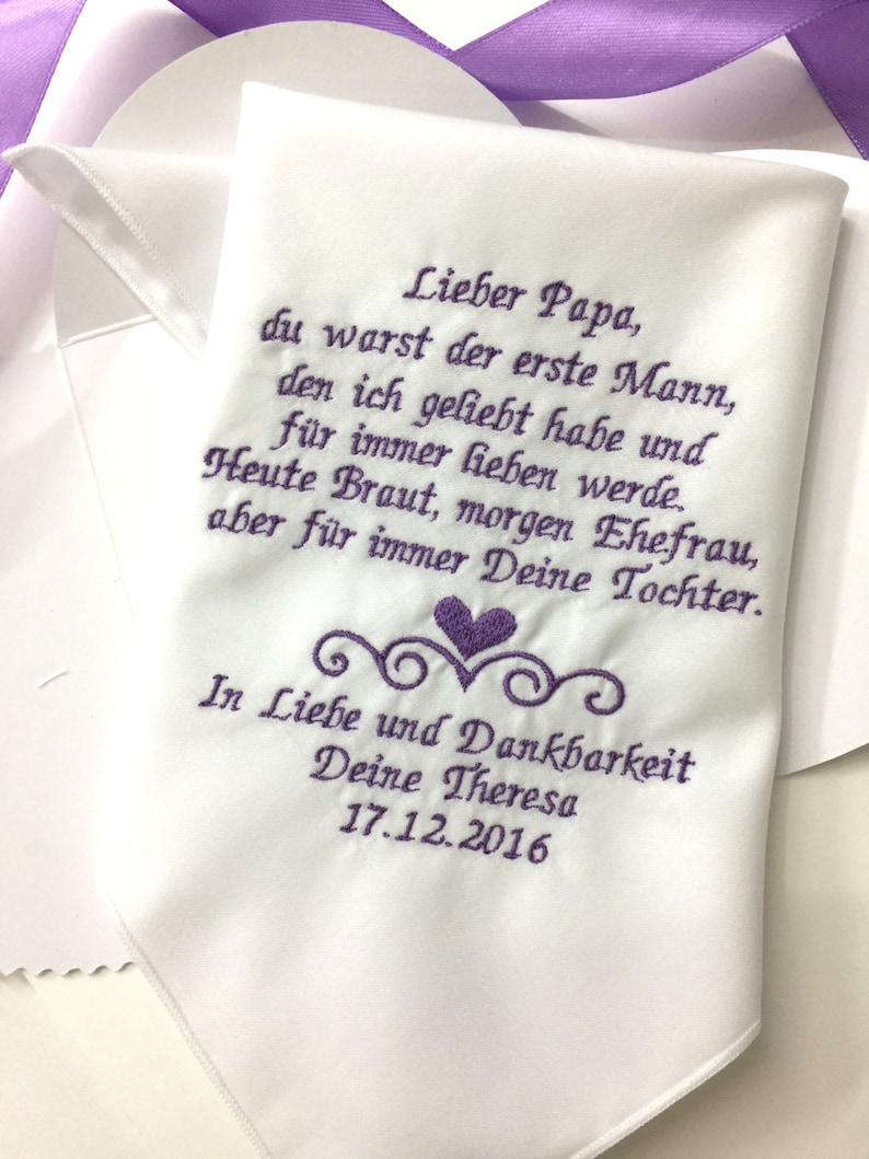 German Version Papa Wedding Handkerchief Father Of Bride-Vater der Braut Hochzeit Taschentuch Embroidered-Free Gift Box/1339 image 1