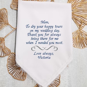 Presente para a mãe da noiva, lenço bordado para casamento, presente de casamento para a mãe, lenço com mensagem personalizada, 1124