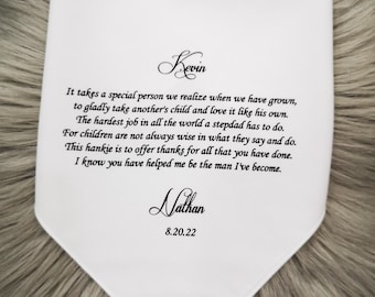 Stepfather wedding gift from Groom, Personalized printed Handkerchief, The hardest job in all the world a stepdad has to do, 1332