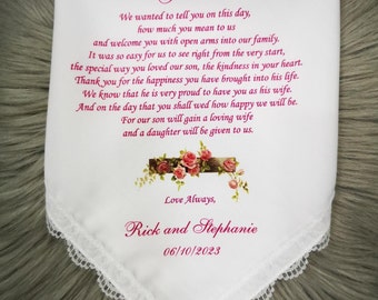 For Our Daughter in law Handkerchief- Welcome To Our Family- Sentimental Gifts From Groom Parents, Future Daughter In Law gift, HY1206