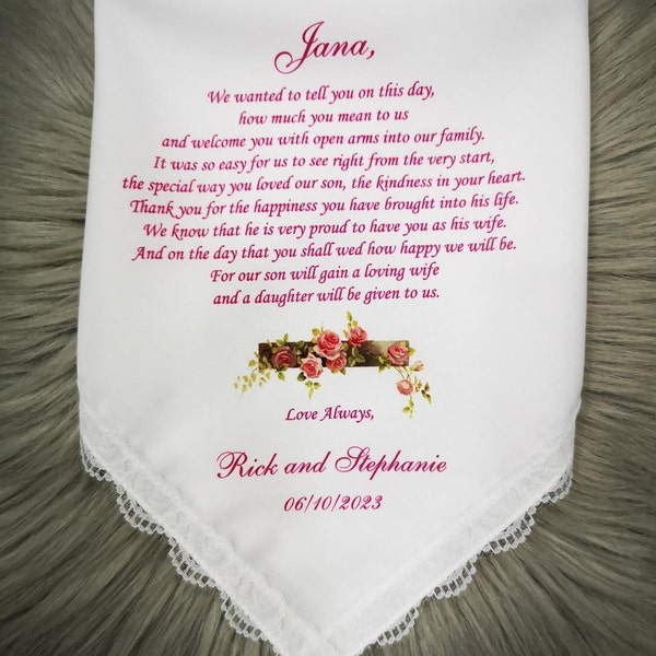 For Our Daughter in law Handkerchief- Welcome To Our Family- Sentimental Gifts From Groom Parents, Future Daughter In Law gift, HY1206