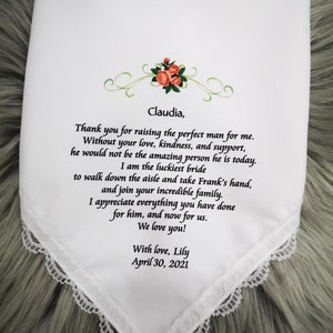 Mother In Law gift from Daughter In Law,Personalized handkerchief,Wedding gift,Mother of the bride gift,Printed Hankie,Gift from bride, 1015