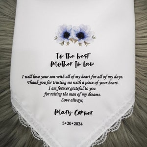 Mother of the Groom handkerchief from the Bride, wedding handkerchief from daughter in law, Mother of the groom gift from bride, Print,1326