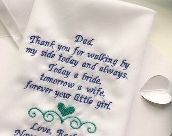 Personalized Wedding Handkerchief For Father Of The Bride gift from daughter ,Custom Embroidered Hankie, Gift for father from daughter, 1330