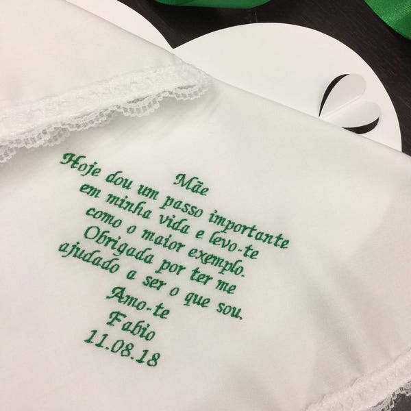 Portuguese Version Mãe Presente de Hanky gift from son -Mãe do noivo-Customized Portuguese wedding traditions Embroidered Handkerchief 1357