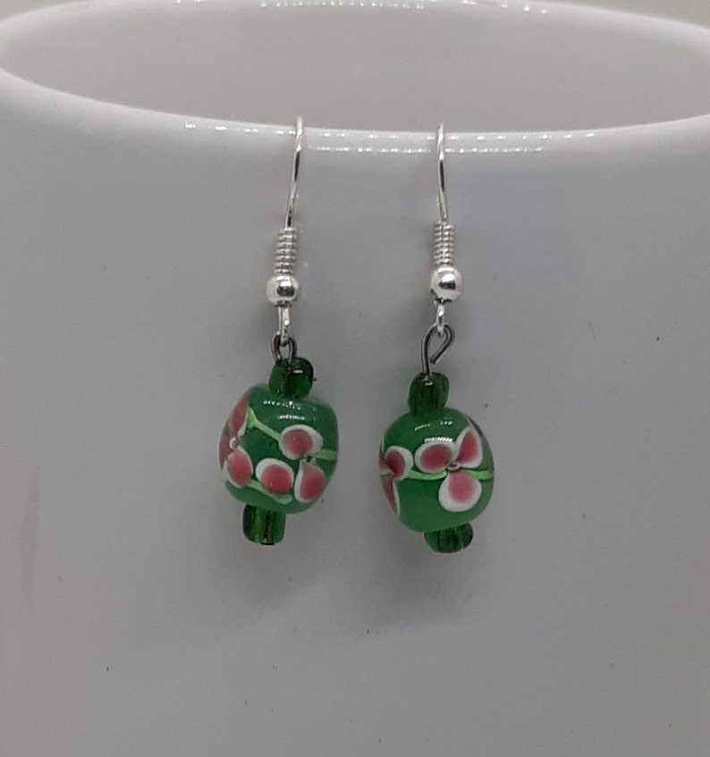 Green floral glass bead and crystal choker and earrings jewelry set JS003