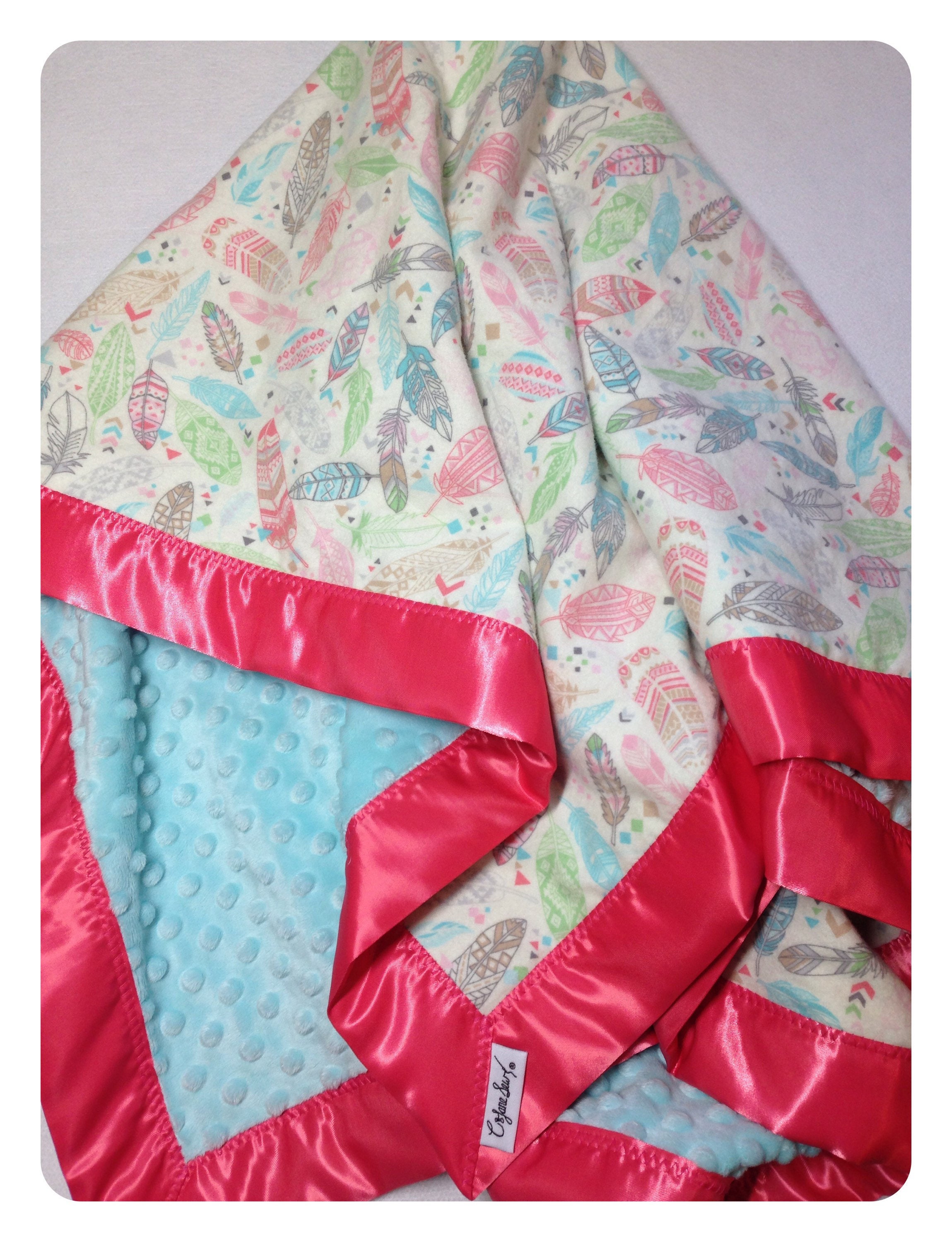 Feather baby blanket receiving blanket minky baby blanket Etsy