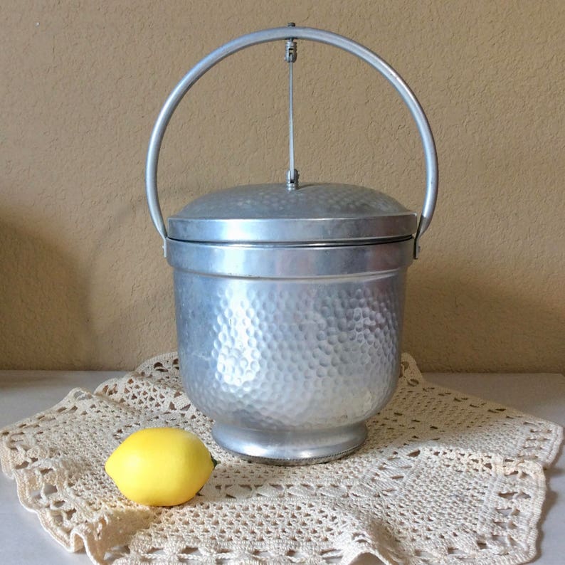 Vintage Ice Bucket Hammered Aluminum Made in Italy MCM Etsy