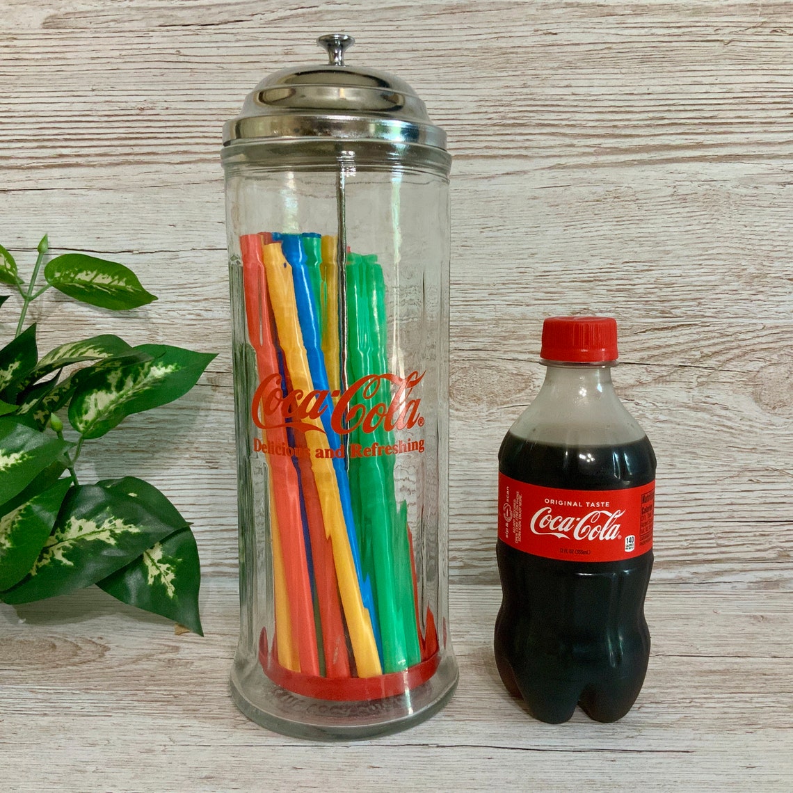 Vintage Coca Cola 1992 Glass Soda Straw Dispenser Diner Etsy