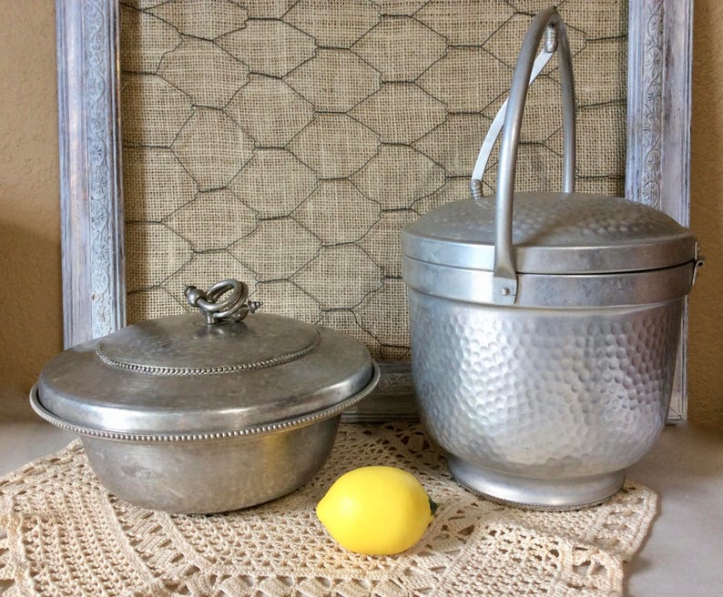 Vintage Ice Bucket Hammered Aluminum Made in Italy MCM Etsy