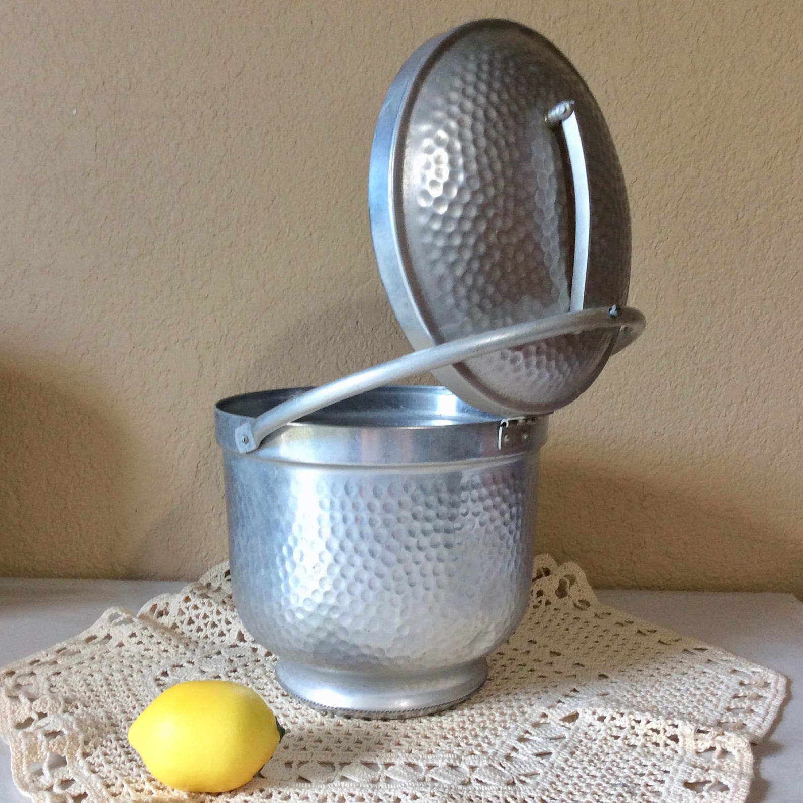 Vintage Ice Bucket Hammered Aluminum Made in Italy MCM Etsy