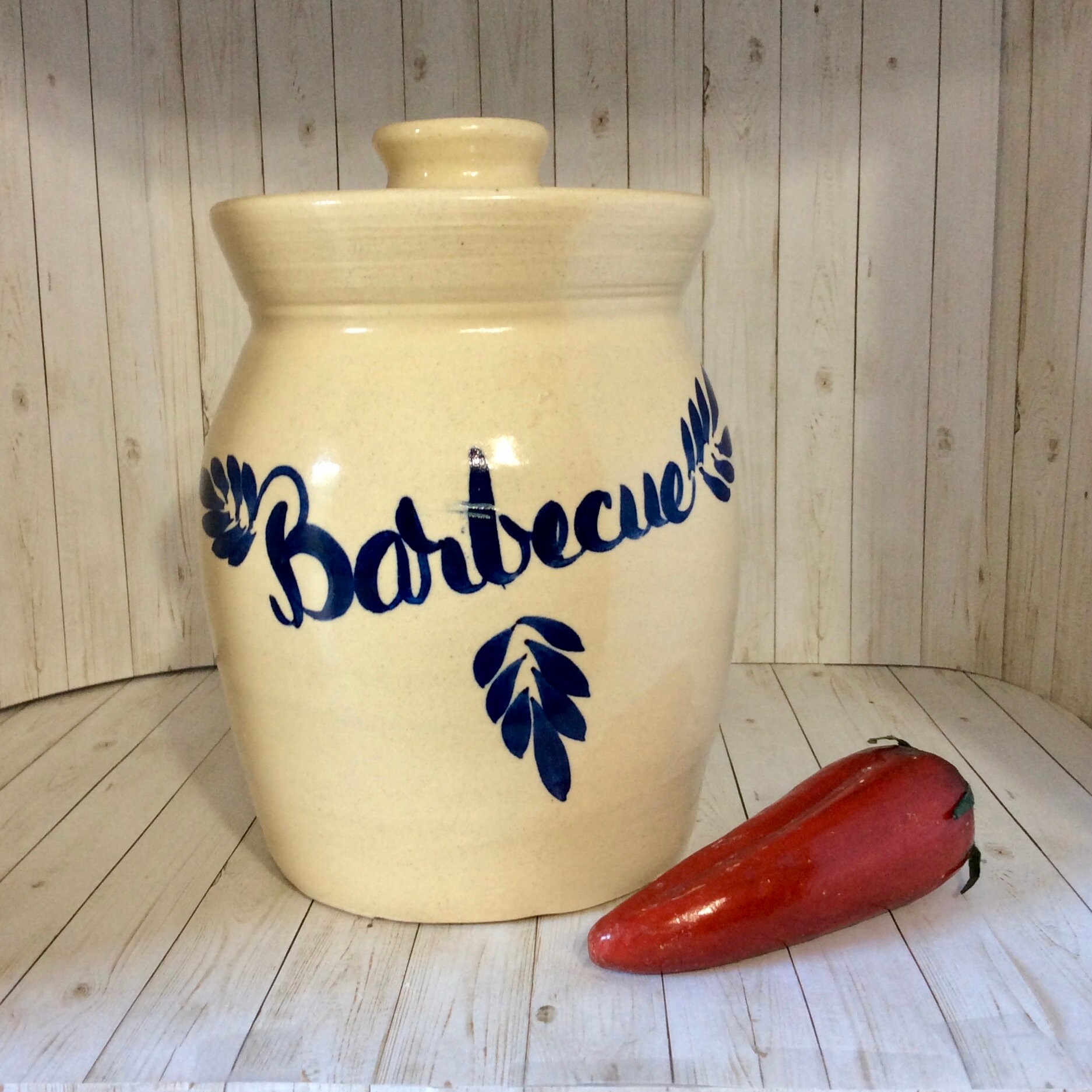 Vintage Barbecue Crock Jar & Lid Marshall Pottery Butter Etsy