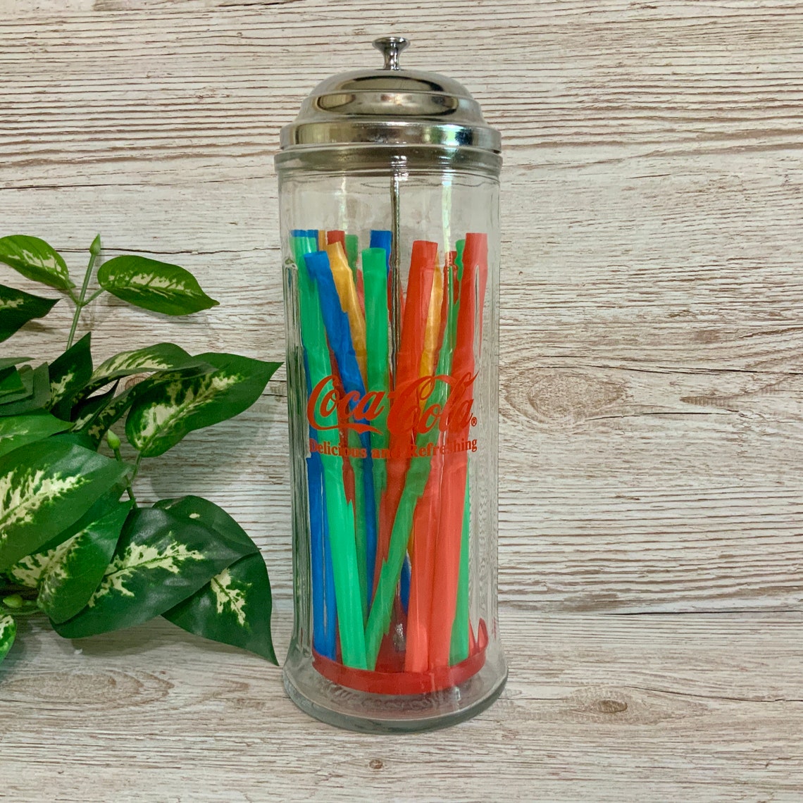 Vintage Coca Cola 1992 Glass Soda Straw Dispenser Diner Etsy