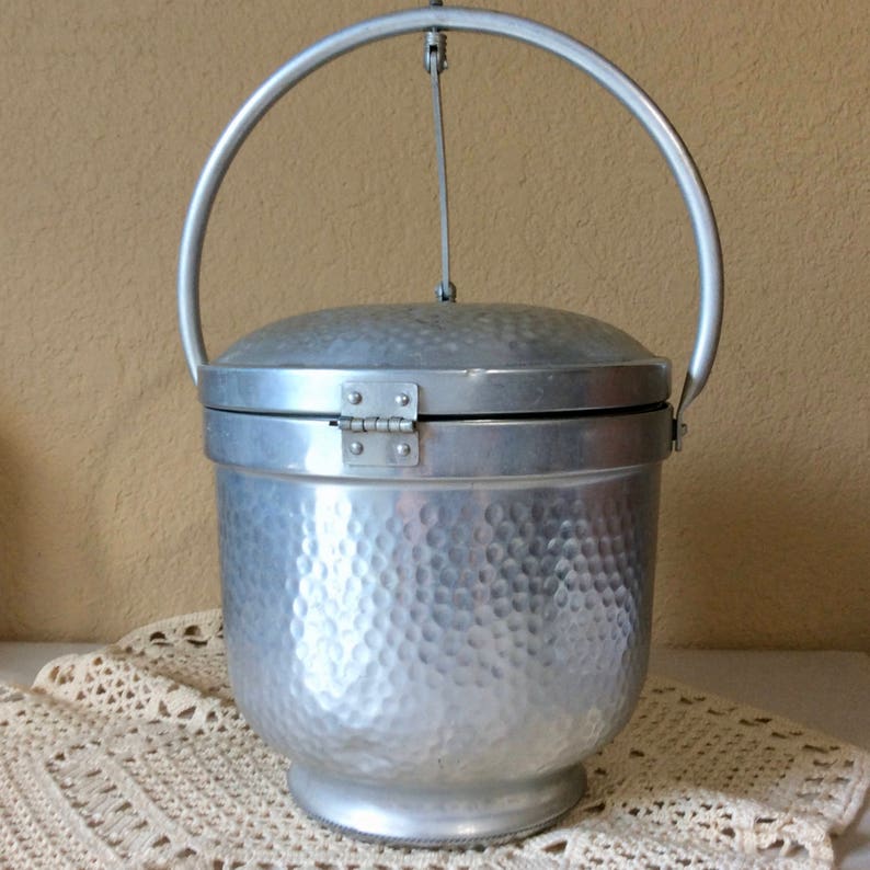 Vintage Ice Bucket Hammered Aluminum Made in Italy MCM Etsy