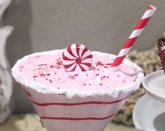 Fake Peppermint martini/Red and white Christmas drink/bar decor/tray decor