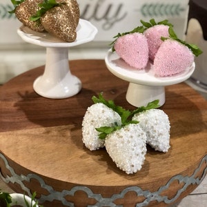 Fake Chocolate dipped Strawberries, Dipped Strawberries, White Beaded Strawberries, Pink Beaded Strawberries, Glam Strawberries