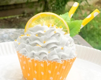 Fake Lemon Cupcake w/Straw