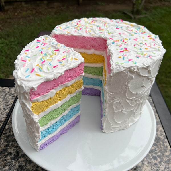 Fake Rainbow Cake, PASTEL cake, Photo Props, Birthday Cake, Vintage Cake, Faux Cake