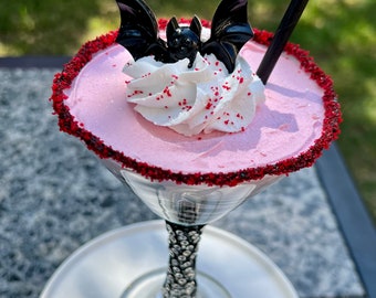 Faux Pink Halloween Martini: Decorative Bat Cocktail