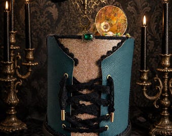 Gothic Corset Lace Fake Cake Decor | Emerald Gold Victorian Display