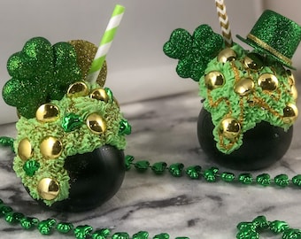 Fake St. Patrick's Day Pot of Gold cupcake with Coins and shamrocks