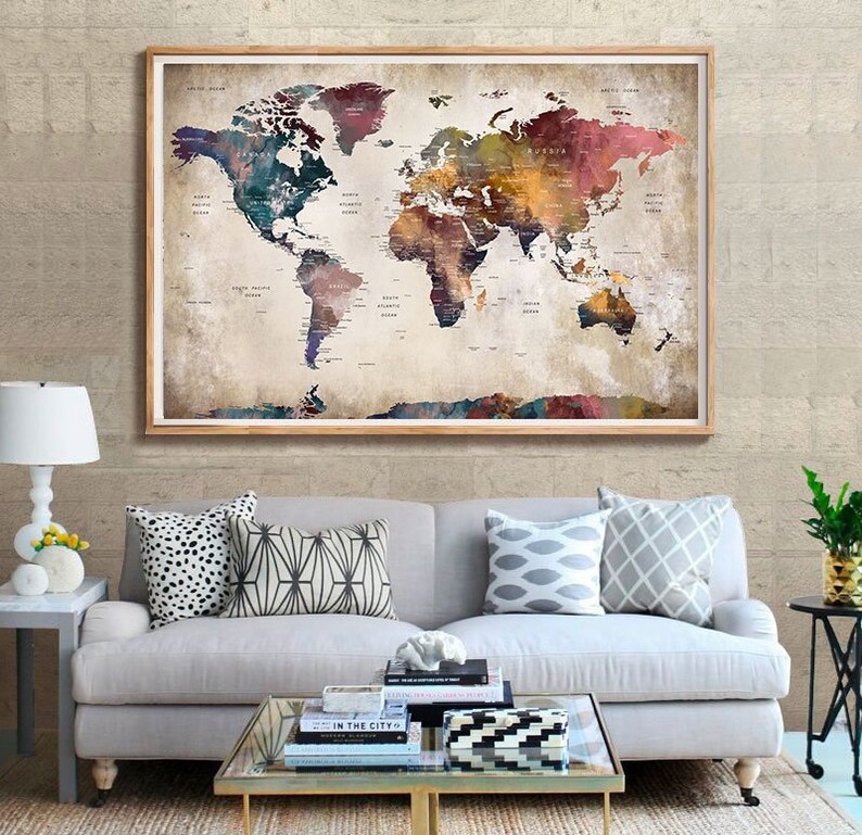 Wall Decor Living Room World Map Art Home Hanging Push Pin Poster L204