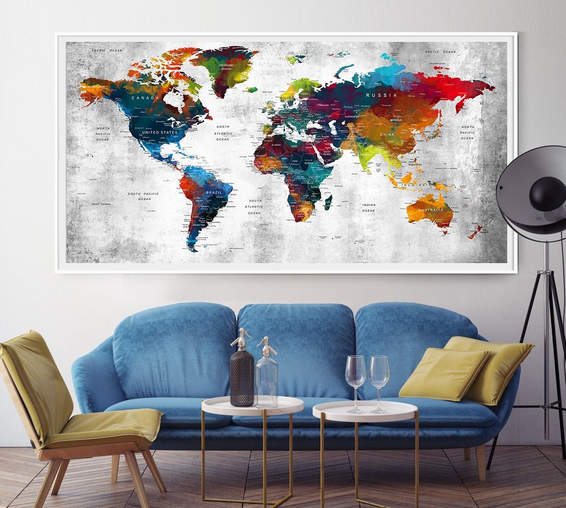 World Map Large Wall Art World Map Art Print Art Painting Etsy