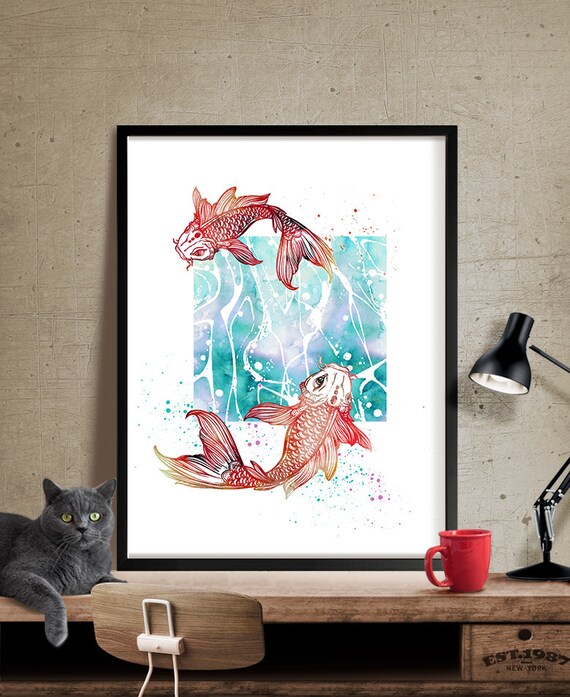 Koi Fish Art Print Fish Wall Art Art Giclee Print Fish Etsy