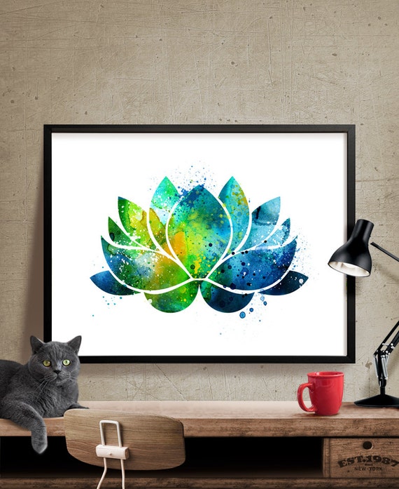 Kwiat Lotosu ścian Wnętrz Kwiat Lotosu Akwarela Joga Sztuka Etsy