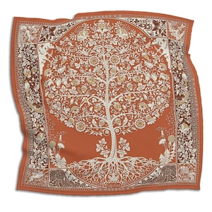 Silk scarf &quot;Tree of Life&quot;, Printed Scarf, Gift for Her,  Women&#39;s Scarf, Luxury Gift